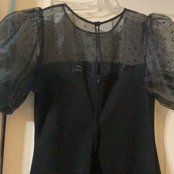 B.DARLIN Puff Sleeve Mesh Flocked Dot Sheath Dress - Picture 11 of 11